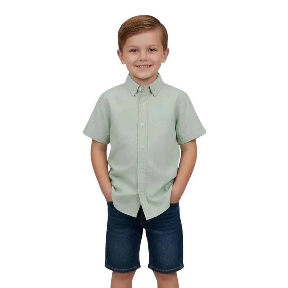 Lolly Wolly Doodle Kids Boys Light Green Poplin‎ Woven Short Sleeve Shirt Size 6
